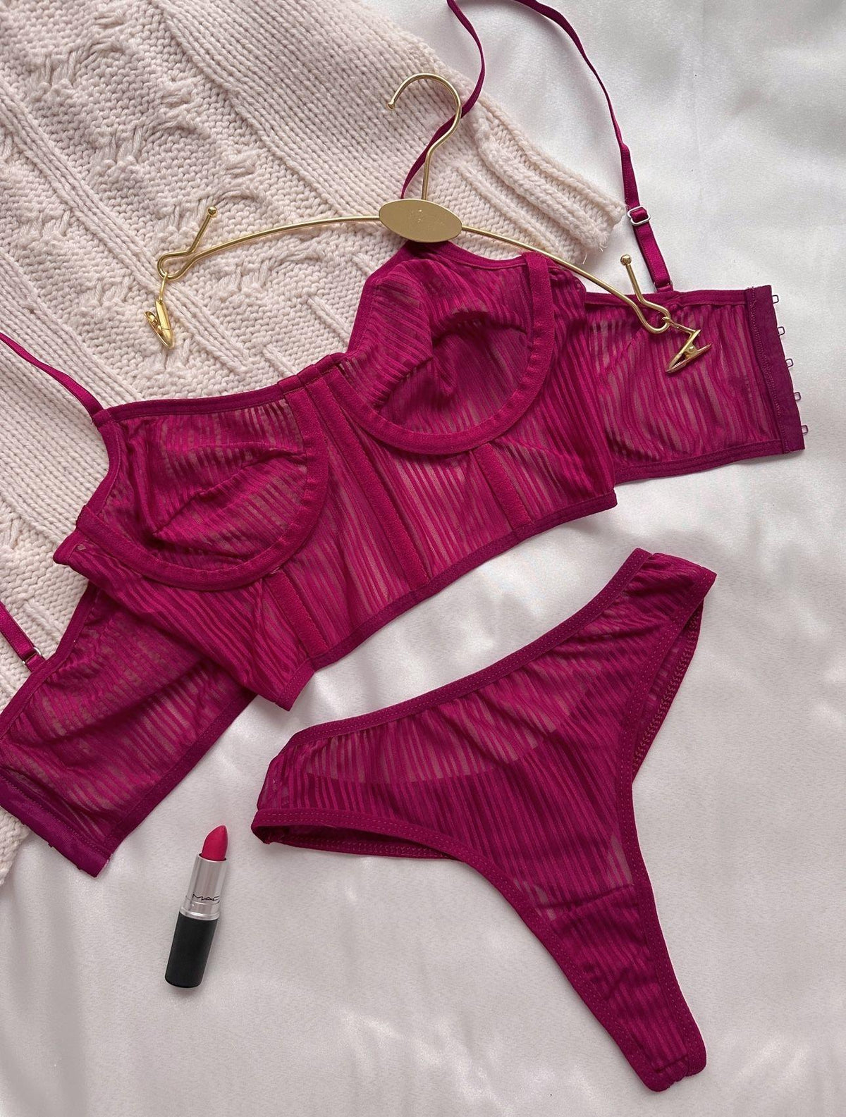 Cherry Striped Bralette Set