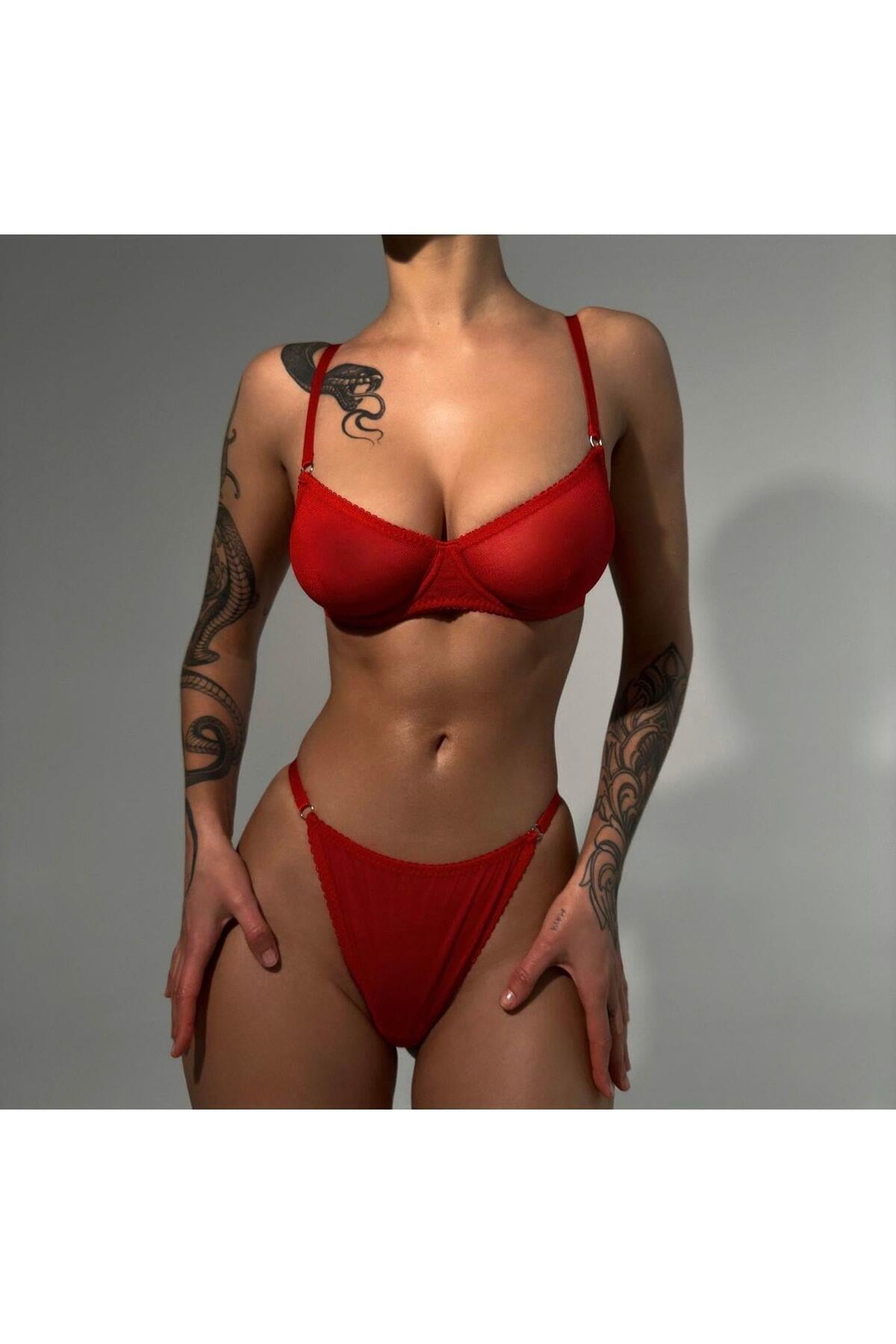 Viviane Red Tulle Bralette Set